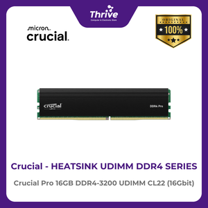 Crucial by Micron Heatsink DDR4 Series - Crucial Pro 16GB DDR4-3200 UDIMM CL22 (16Gbit) PC4-25600 3200 Mhz - CP16G4DFRA32A  Limited Lifetime