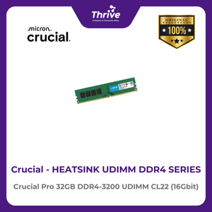 Crucial by Micron Heatsink DDR4 Series - Crucial Pro 32GB DDR4-3200 UDIMM CL22 (16Gbit) - PC4-25600 - 3200 Mhz Limited Lifetime