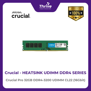 Crucial by Micron Heatsink DDR4 Series - Crucial Pro 32GB DDR4-3200 UDIMM CL22 (16Gbit) - PC4-25600 - 3200 Mhz Limited Lifetime