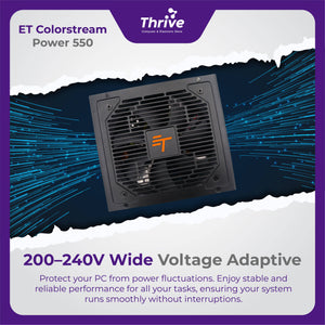 ET ColorStream Power 550 - High Performance ATX Power Supply, 550W, RGB Fan, 80 Plus Bronze