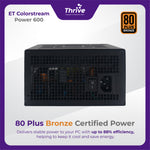 Load image into Gallery viewer, ET ColorStream Power 600 - High Performance ATX Power Supply, 600W, RGB Fan, 80 Plus Bronze
