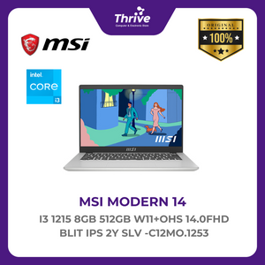 MSI MODERN 14 I3 1215 8GB 512GB W11+OHS 14.0FHD BLIT IPS 2Y SLV -C12MO.1253
