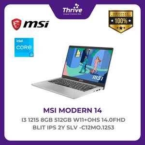 MSI MODERN 14 I3 1215 8GB 512GB W11+OHS 14.0FHD BLIT IPS 2Y SLV -C12MO.1253