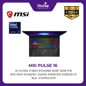 MSI PULSE 16 AI ULTRA 9 185H RTX4060 8GB/ 16GB 1TB W11+OHS 16.0QHD+ 240HZ 100DCIP3 24ZRGB 2Y BLK -C1VFKG.070