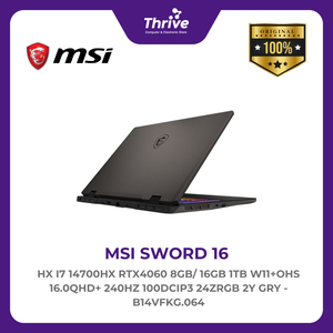 MSI SWORD 16 HX I7 14700HX RTX4060 8GB/ 16GB 1TB W11+OHS 16.0QHD+ 240HZ 100DCIP3 24ZRGB 2Y GRY -B14VFKG.064