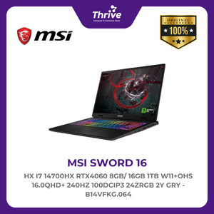 MSI SWORD 16 HX I7 14700HX RTX4060 8GB/ 16GB 1TB W11+OHS 16.0QHD+ 240HZ 100DCIP3 24ZRGB 2Y GRY -B14VFKG.064