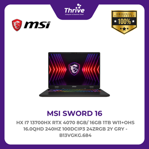 MSI SWORD 16 HX I7 13700HX RTX 4070 8GB/ 16GB 1TB W11+OHS 16.0QHD 240HZ 100DCIP3 24ZRGB 2Y GRY -B13VGKG.684