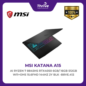 MSI KATANA A15 AI RYZEN 7 8845HS RTX4050 6GB/ 16GB 512GB W11+OHS 15.6FHD 144HZ 2Y BLK -B8VE.412