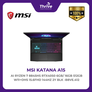 MSI KATANA A15 AI RYZEN 7 8845HS RTX4050 6GB/ 16GB 512GB W11+OHS 15.6FHD 144HZ 2Y BLK -B8VE.412