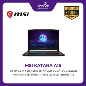 MSI KATANA A15 AI RYZEN 7 8845HS RTX4050 6GB/ 16GB 512GB W11+OHS 15.6FHD 144HZ 2Y BLK -B8VE.412