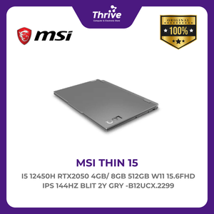 MSI THIN 15 I5 12450H RTX2050 4GB/ 8GB 512GB W11 15.6FHD IPS 144HZ BLIT 2Y GRY -B12UCX.2299