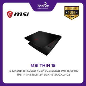 MSI THIN 15 I5 12450H RTX2050 4GB/ 8GB 512GB W11 15.6FHD IPS 144HZ BLIT 2Y BLK -B12UCX.2402