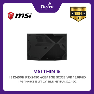 MSI THIN 15 I5 12450H RTX2050 4GB/ 8GB 512GB W11 15.6FHD IPS 144HZ BLIT 2Y BLK -B12UCX.2402