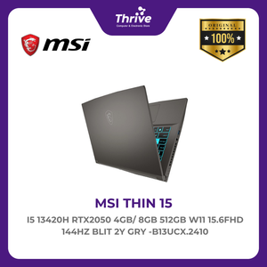 MSI THIN 15 I5 13420H RTX2050 4GB/ 8GB 512GB W11 15.6FHD 144HZ BLIT 2Y GRY -B13UCX.2410