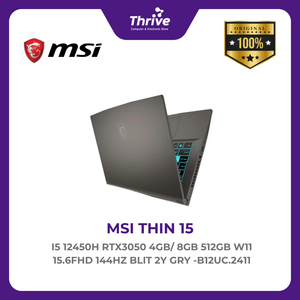 MSI THIN 15 I5 12450H RTX3050 4GB/ 8GB 512GB W11 15.6FHD 144HZ BLIT 2Y GRY -B12UC.2411