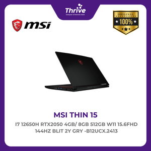 MSI THIN 15 I7 12650H RTX2050 4GB/ 8GB 512GB W11 15.6FHD 144HZ BLIT 2Y GRY -B12UCX.2413