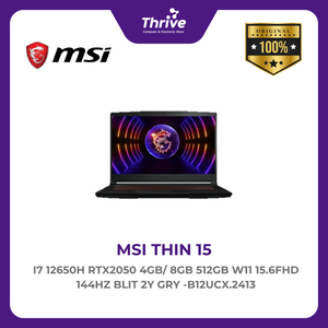 MSI THIN 15 I7 12650H RTX2050 4GB/ 8GB 512GB W11 15.6FHD 144HZ BLIT 2Y GRY -B12UCX.2413