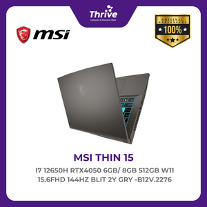 MSI THIN 15 I7 12650H RTX4050 6GB/ 8GB 512GB W11 15.6FHD 144HZ BLIT 2Y GRY -B12V.2276
