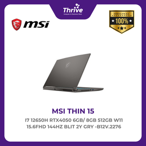 MSI THIN 15 I7 12650H RTX4050 6GB/ 8GB 512GB W11 15.6FHD 144HZ BLIT 2Y GRY -B12V.2276