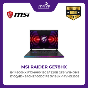 MSI RAIDER GE78HX I9 14900HX RTX4080 12GB/ 32GB 2TB W11+OHS 17.0QHD+ 240HZ 100DCIP3 3Y BLK -14VHG.1003