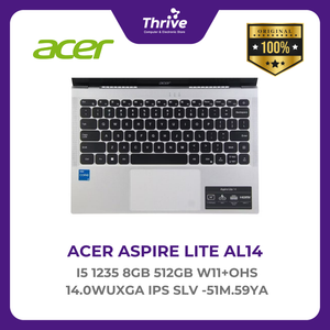 ACER ASPIRE LITE AL14 I5 1235 8GB 512GB W11+OHS 14.0WUXGA IPS SLV -51M.59YA