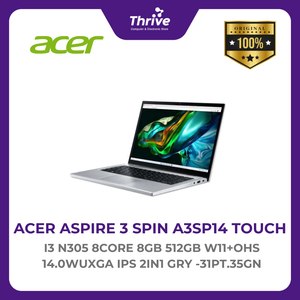 ACER ASPIRE 3 SPIN A3SP14 TOUCH I3 N305 8CORE 8GB 512GB W11+OHS 14.0WUXGA IPS 2IN1 GRY -31PT.35GN