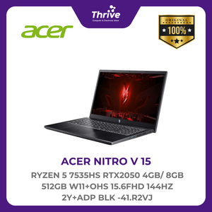 ACER NITRO V 15 RYZEN 5 7535HS RTX2050 4GB/ 8GB 512GB W11+OHS 15.6FHD 144HZ 2Y+ADP BLK -41.R2VJ