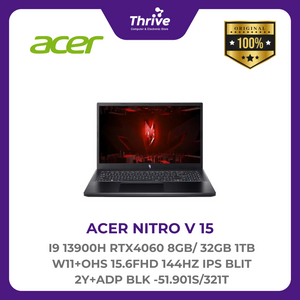 ACER NITRO V 15 I9 13900H RTX4060 8GB/ 32GB 1TB W11+OHS 15.6FHD 144HZ IPS BLIT 2Y+ADP BLK -51.901S/321T