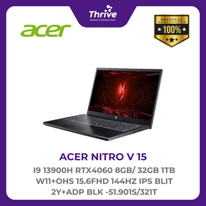 ACER NITRO V 15 I9 13900H RTX4060 8GB/ 32GB 1TB W11+OHS 15.6FHD 144HZ IPS BLIT 2Y+ADP BLK -51.901S/321T