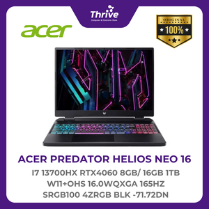 ACER PREDATOR HELIOS NEO 16 I7 13700HX RTX4060 8GB/ 16GB 1TB W11+OHS 16.0WQXGA 165HZ SRGB100 4ZRGB BLK -71.72DN