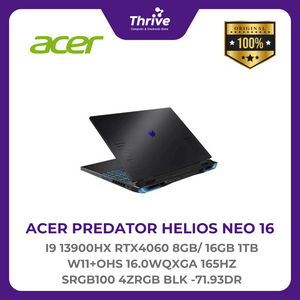 ACER PREDATOR HELIOS NEO 16 I9 13900HX RTX4060 8GB/ 16GB 1TB W11+OHS 16.0WQXGA 165HZ SRGB100 4ZRGB BLK -71.93DR