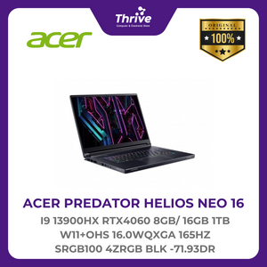 ACER PREDATOR HELIOS NEO 16 I9 13900HX RTX4060 8GB/ 16GB 1TB W11+OHS 16.0WQXGA 165HZ SRGB100 4ZRGB BLK -71.93DR