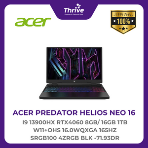 ACER PREDATOR HELIOS NEO 16 I9 13900HX RTX4060 8GB/ 16GB 1TB W11+OHS 16.0WQXGA 165HZ SRGB100 4ZRGB BLK -71.93DR