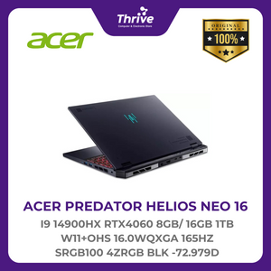 ACER PREDATOR HELIOS NEO 16 I9 14900HX RTX4060 8GB/ 16GB 1TB W11+OHS 16.0WQXGA 165HZ SRGB100 4ZRGB BLK -72.979D