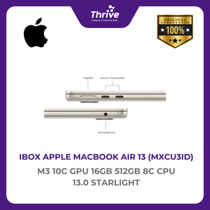 IBOX APPLE MACBOOK AIR 13 M3 10C GPU 16GB 512GB 8C CPU 13.0 STARLIGHT -MXCU3ID