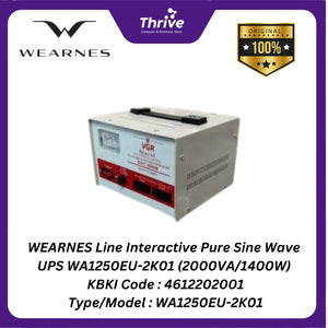"WEARNES Line Interactive Pure Sine Wave UPS WA1250EU-2K01 (2000VA/1400W)  KBKI Code : 4612202001   Type/Model : WA1250EU-2K01"