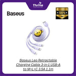 Load image into Gallery viewer, Baseus Leo Retractable Charging Cable 3-in-1 USB-A to M+L+C 3.5A 1.1m