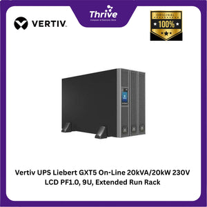 Vertiv UPS Liebert GXT5 On-Line 20kVA/20kW 230V LCD PF1.0, 9U, Extended Run Rack/Tower, RDU101 webcard and Rail Kit Bundled GXT5-20KIRT9UXLN