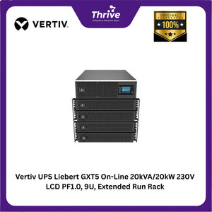 Vertiv UPS Liebert GXT5 On-Line 20kVA/20kW 230V LCD PF1.0, 9U, Extended Run Rack/Tower, RDU101 webcard and Rail Kit Bundled GXT5-20KIRT9UXLN