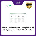 Load image into Gallery viewer, MailerLite | Email Marketing | Month | billed yearly for up to 500 subscribers