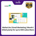 Load image into Gallery viewer, MailerLite | Email Marketing | Month | billed yearly for up to 500 subscribers