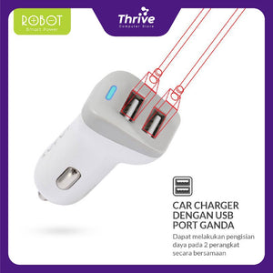 RT-C06 Car Charger Colokan Mobil - 2 Port USB Robot