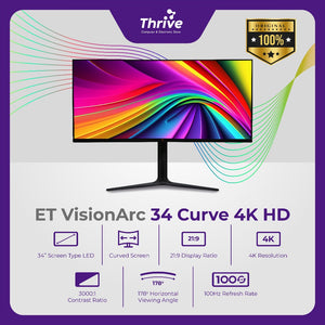 ET VisionArc 34 Curve 4K HD - Curved Monitor 34 Inch for Gaming and Work