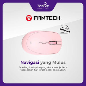 Wireless Bluetooth Mouse W193 Dual Mode Free Baterai (Pink) - Fantech