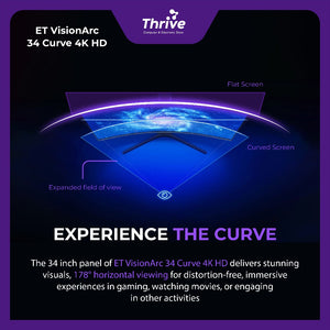 ET VisionArc 34 Curve 4K HD - Curved Monitor 34 Inch for Gaming and Work