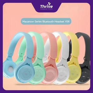 Y08 Headset Bluetooth Headset Wireless Makaron Headphone Olahraga Fashion Bass Lipat headset nirkabel