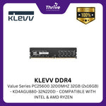 Load image into Gallery viewer, KLEVV DDR4 Value Series PC25600 3200MHZ 32GB (2x16GB) - KD4AGU880-32N220D - COMPATIBLE WITH INTEL &amp; AMD RYZEN