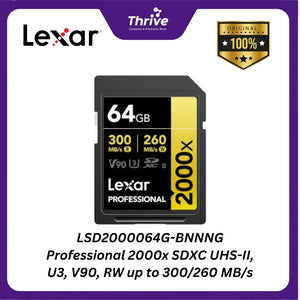 LSD2000064G-BNNNG Professional 2000x SDXC UHS-II, U3, V90, RW up to 300/260 MB/s.