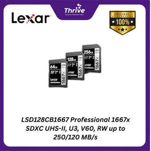 LSD128CB1667 Professional 1667x SDXC UHS-II, U3, V60, RW up to 250/120 MB/s.