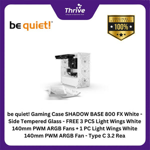 be quiet! Gaming Case SHADOW BASE 800 FX White - Side Tempered Glass - FREE 3 PCS Light Wings White 140mm PWM ARGB Fans + 1 PC Light Wings White 140mm PWM ARGB Fan - Type C 3.2 Rea